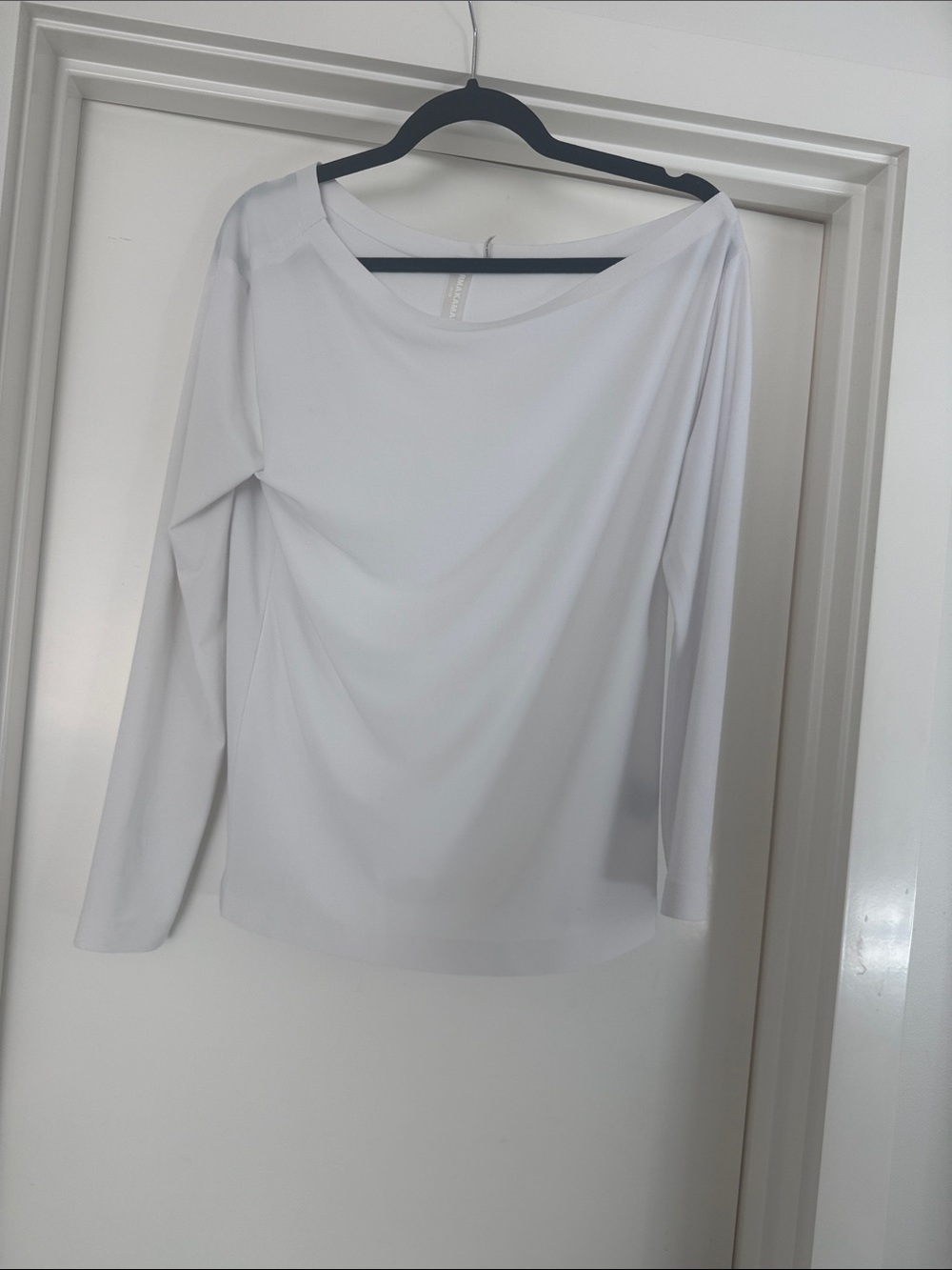 Norma Kamali White Boatneck Long Sleeve Top Medium